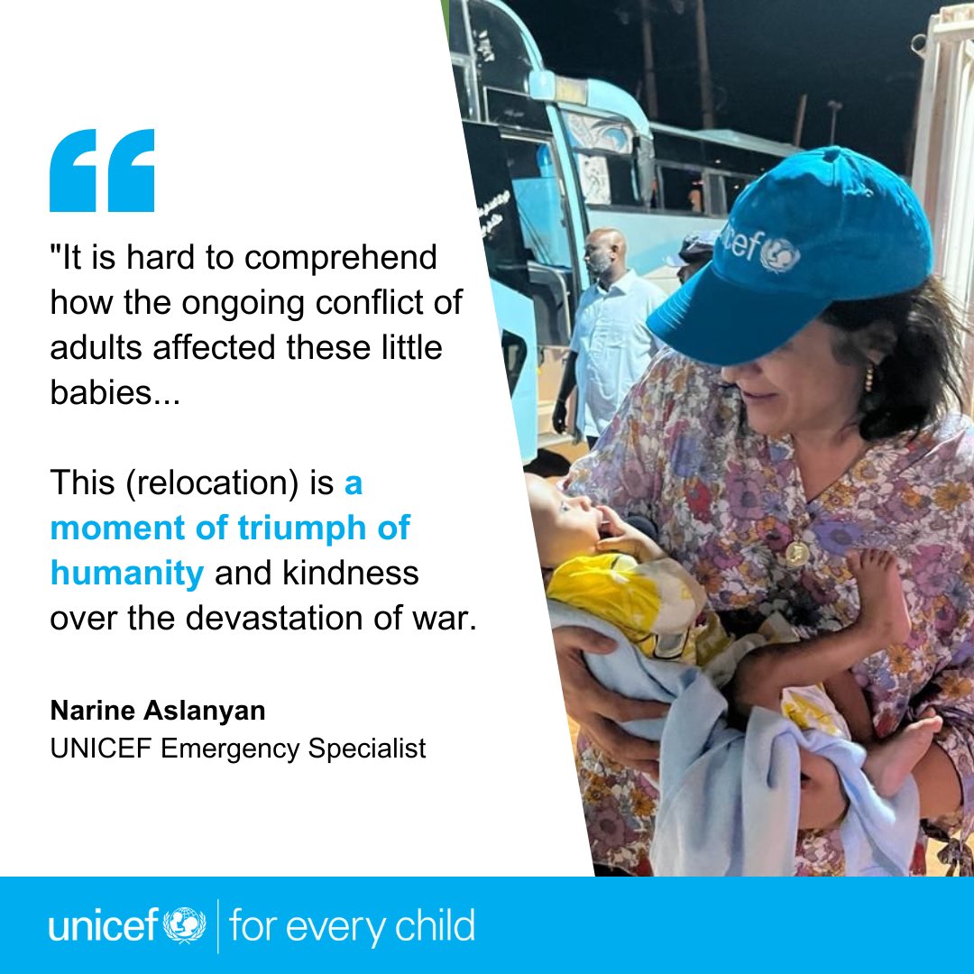 Narine, <a href="/UNICEF/">UNICEF</a>'s emergency specialist, was supporting the relocation of children to safety.

"It is hard to comprehend how the ongoing conflict of adults affected these little babies... This (relocation) is a moment of triumph of humanity &amp; kindness over the devastation of war."