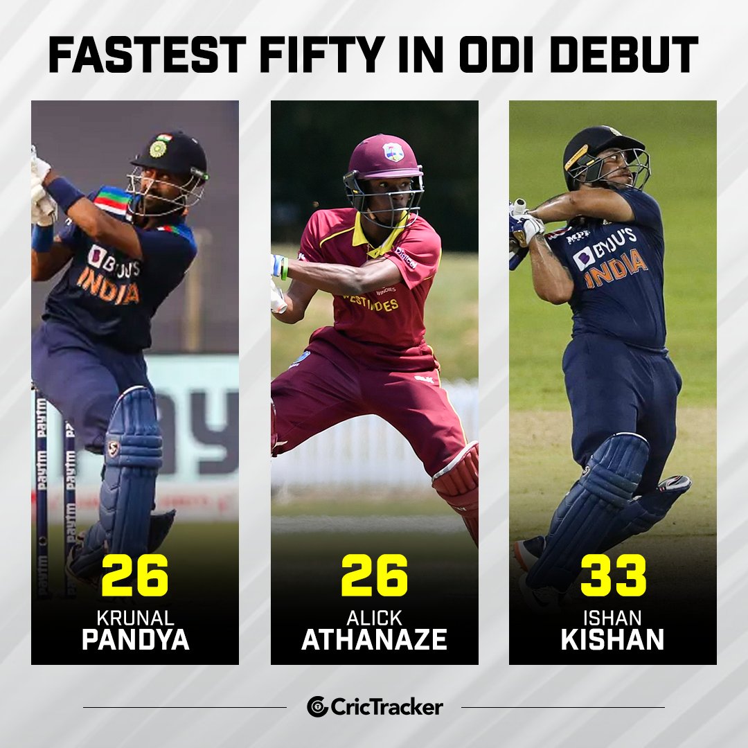 Cricketracker's tweet photo. West Indies' Alick Athanaze scored joint-fastest fifty on ODI debut, equals Krunal Pandya's record.
#AlickAthanaze #WestIndies #UAEvsWI #CricTracker https://t.co/irrrhNdYEb