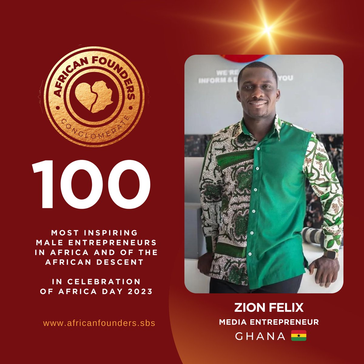#AFCFeatures | In celebration of AFRICA DAY , we honor @onua_zionfelix for his resilience, achievements and great entrepreneurial spirit.

African Founders Feature.
#100mostinspiringmaleentrepreneurs
.
AFRICAN FOUNDERS CONGLOMERATE | Promoting Entrepreneurship & Lifestyle
