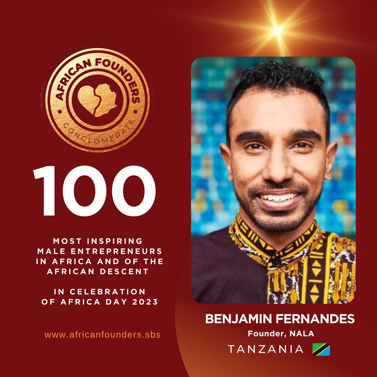 #AFCFeatures | In celebration of AFRICA DAY , we honor @Benji_Fernandes for his resilience, achievements and great entrepreneurial spirit.

African Founders Feature.
#100mostinspiringmaleentrepreneurs
.
AFRICAN FOUNDERS CONGLOMERATE | Promoting Entrepreneurship & Lifestyle