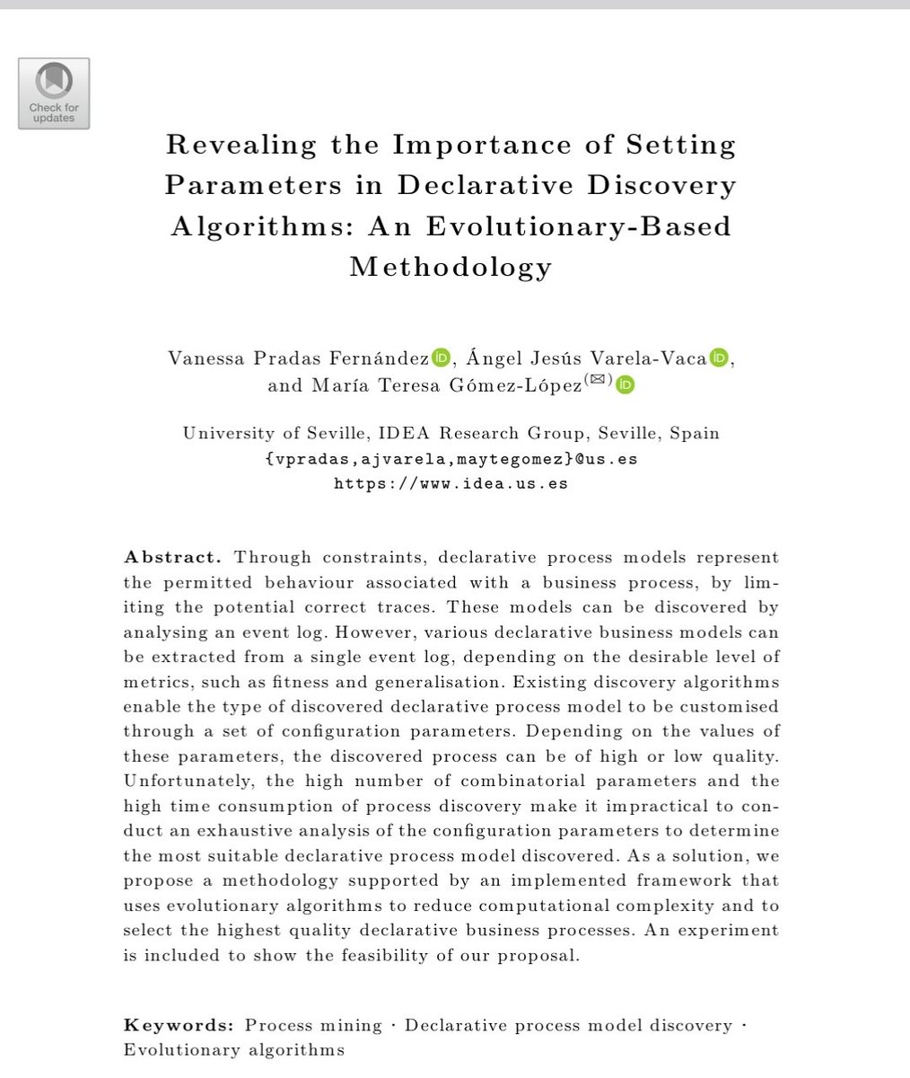 if you are interesring in analysing the importance of setting parameters in #processdiscovery, dont miss our paper for #CAISE2023 <a href="/CAiSEConf/">CAiSE Conf</a>. Great results thanks to the effort of <a href="/MayteGoLo/">Mayte Gomez</a> <a href="/Idea_Group_US/">IDEA reseach group</a> bringing <a href="/unisevilla/">Universidad de Sevilla</a> <a href="/InvestigaUS/">Investigación US</a> on 🔝 in process discovery reseach field