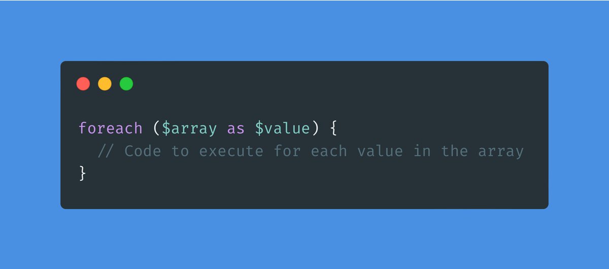 netiserver's tweet image. 48/100: 🔄 Learn the syntax for a foreach loop, which is used to iterate over arrays:
foreach ($array as $value) {
// Code to execute for each value in the array
}
#ForeachLoopSyntax #MicroLearningPHP #NetiServer
php.net/manual/en/cont…