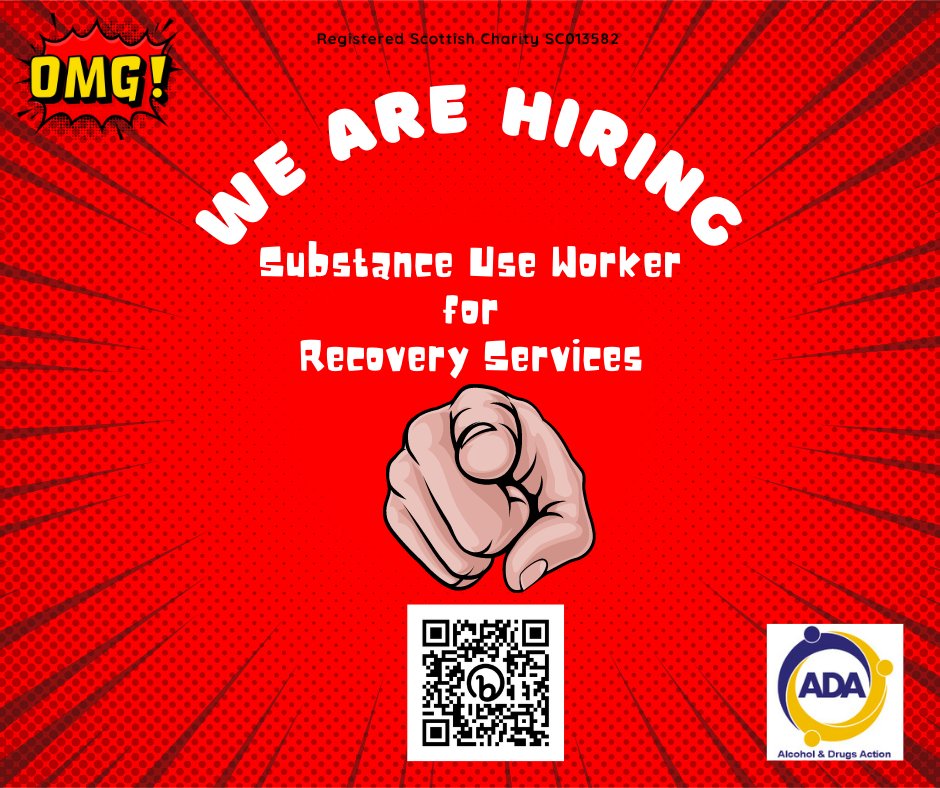 Alcohol&Drugs Action (@alcdrugsaction) on Twitter photo ADA is an award-winning charity excited to be able to offer new Substance Use Worker roles based in our Aberdeen City Recovery Services.
Got a background in Community Learning, Nursing, Social Work, Counselling, or other related fields? Scan QR for info. <a href="/CEO_ADA/">Chief Executive Alcohol & Drugs Action</a> <a href="/AberdeenCC/">Aberdeen City Council</a> ADA is an award-winning charity excited to be able to offer new Substance Use Worker roles based in our Aberdeen City Recovery Services.
Got a background in Community Learning, Nursing, Social Work, Counselling, or other related fields? Scan QR for info. <a href="/CEO_ADA/">Chief Executive Alcohol & Drugs Action</a> <a href="/AberdeenCC/">Aberdeen City Council</a>