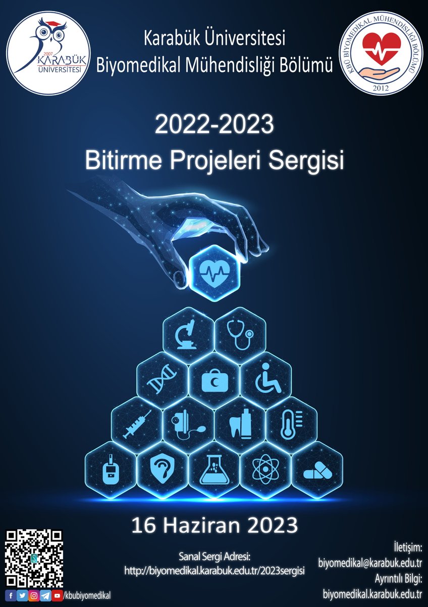 kbubiyomedikal's tweet photo. 16 Haziran Cuma günü Biyomedikal Mühendisliği Bitirme Projeleri Sergisi düzenlenecektir. Sanal sergiye tüm öğretim üyelerimiz ve öğrencilerimiz davetlidir. https://t.co/PM0wzHw9G2