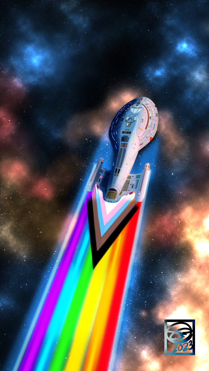 JustSomeVic's tweet photo. Voyage with #Pride, friends. 🖖🏽🏳️‍🌈🏳️‍⚧️

Please share! 

#StarTrek #StarTrekVoyager #Voyager #Pride2023  #LGBTQ #Ally #MyArt https://t.co/dME4DEkVYQ