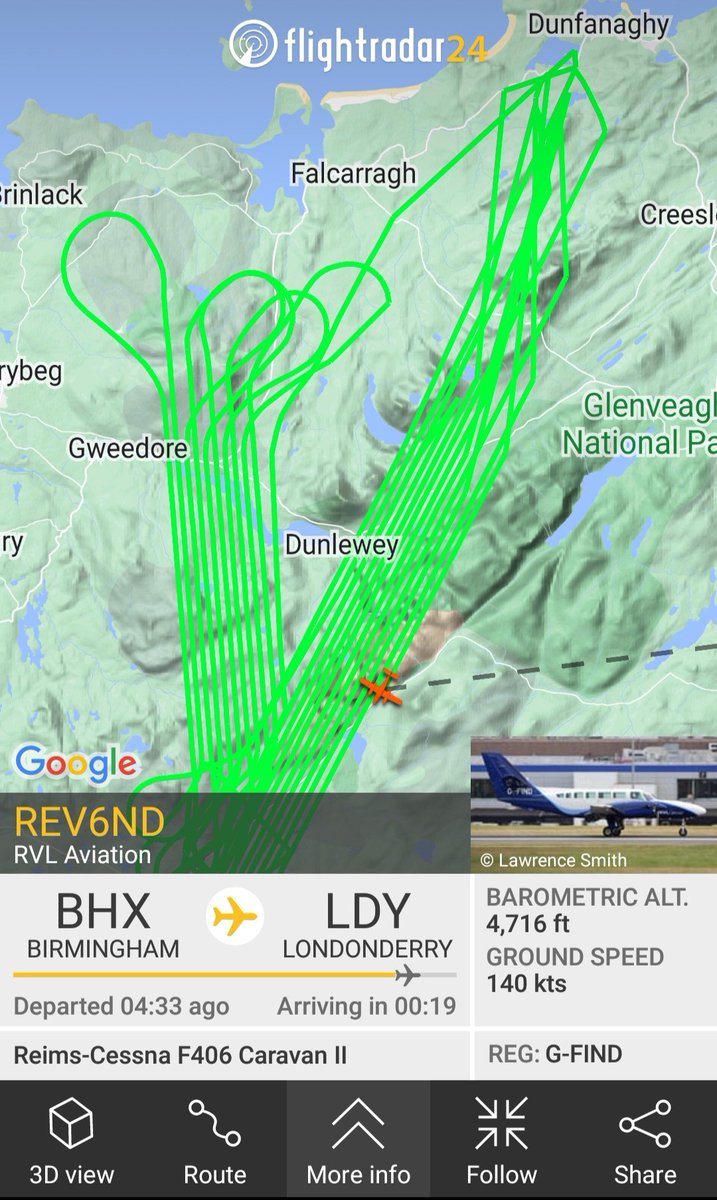 GweebarraG's tweet photo. @GweebarraG @irishav @ShannonAirport @MalcolmNoonan1
This low-flying aeroplane REV6ND repeatedly flew over #Donegal for 4 hours yesterday with no consideration of the acoustics in this terrain &amp; the disturbance to wildlife. There is no need given that the  datasets are available. https://t.co/nk2fq26o0e