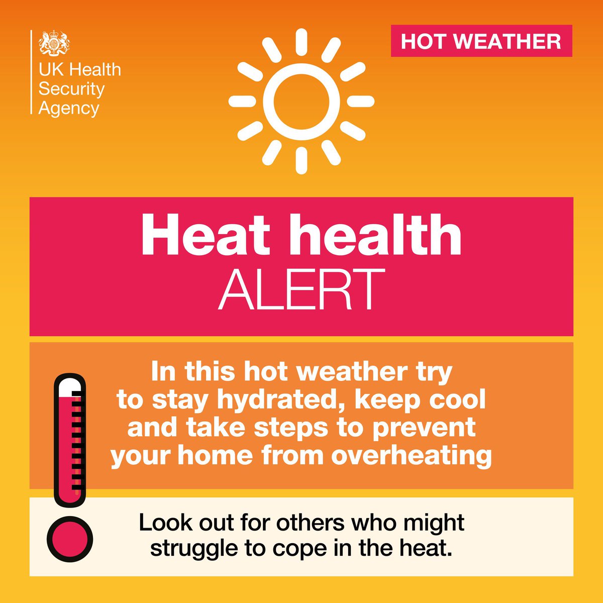 Hot weather is expected in the South East this weekend. 

If you are going out in the hot weather, make sure to walk in the shade, apply sunscreen &amp; carry a bottle of water with you.

Find out more about staying safe and well in hot weather: orlo.uk/2aF4c