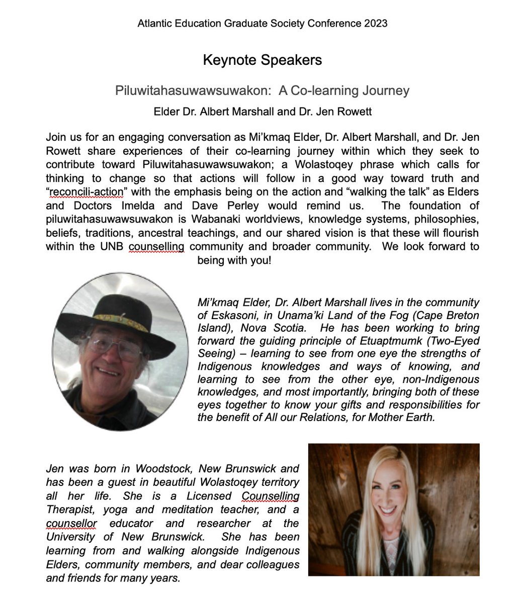 Our opening keynote speakers, Elder Dr Albert Marshall and Dr Jen Rowett. A powerful, reflective, inspiring conversation.  Woliwon, we’lalin, miigwech. #AGESC2023