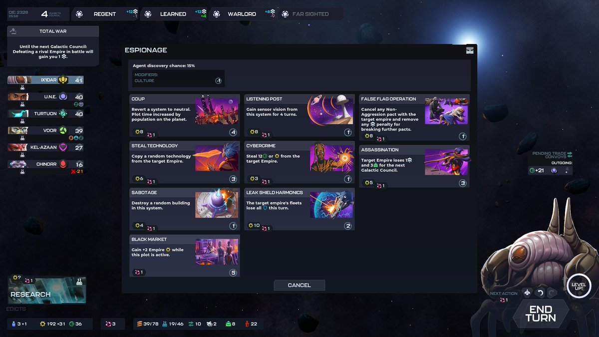 Using the ESPIONAGE Edict in Stellaris Nexus to secretly plot against your closest allies is always satisfying...

...but when they accuse you 

(Rule Number 1) 
Never Admit it was YOU...And blame someone else!
