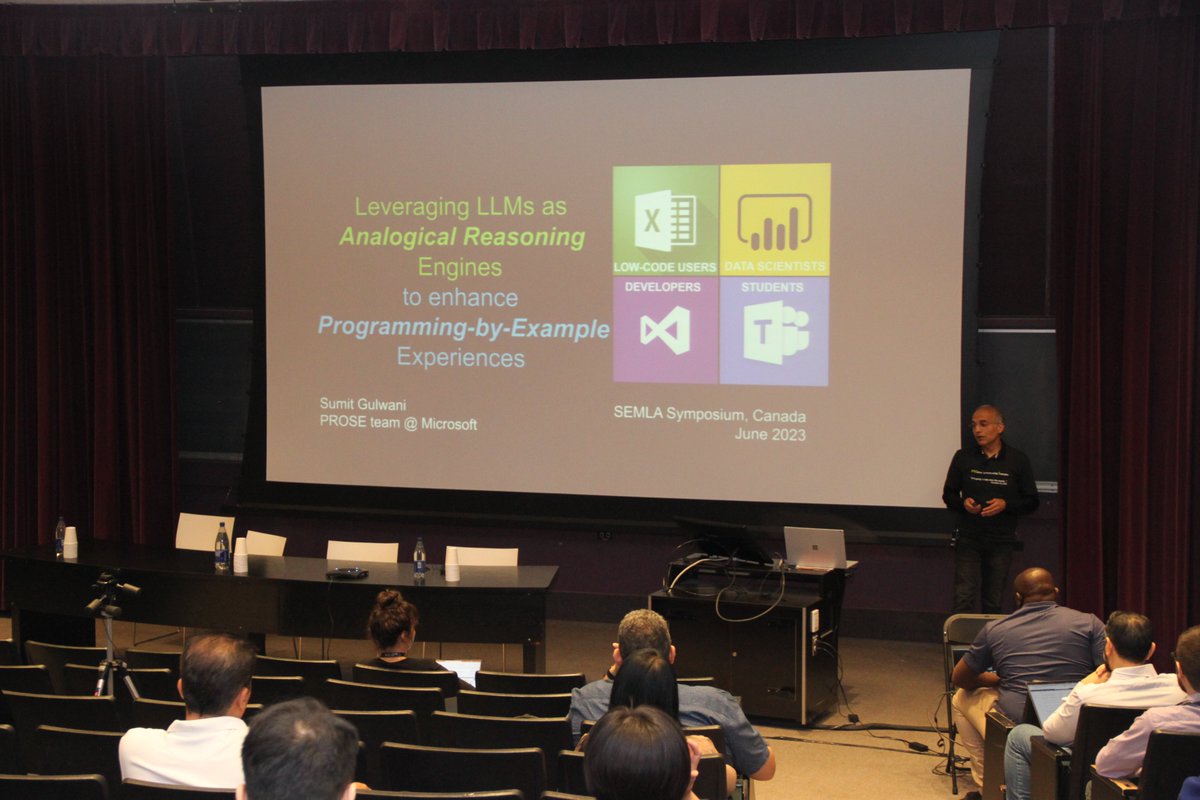 SEMLA_sym's tweet image. We kick off day two of #SEMLA2023 with an interesting presentation on &quot;Leveraging LLMs as Analogical Reasoning Engines to enhance Programming-by-Example (PBE) experiences&quot; by @SumitGulwani from @MSFTResearch !
