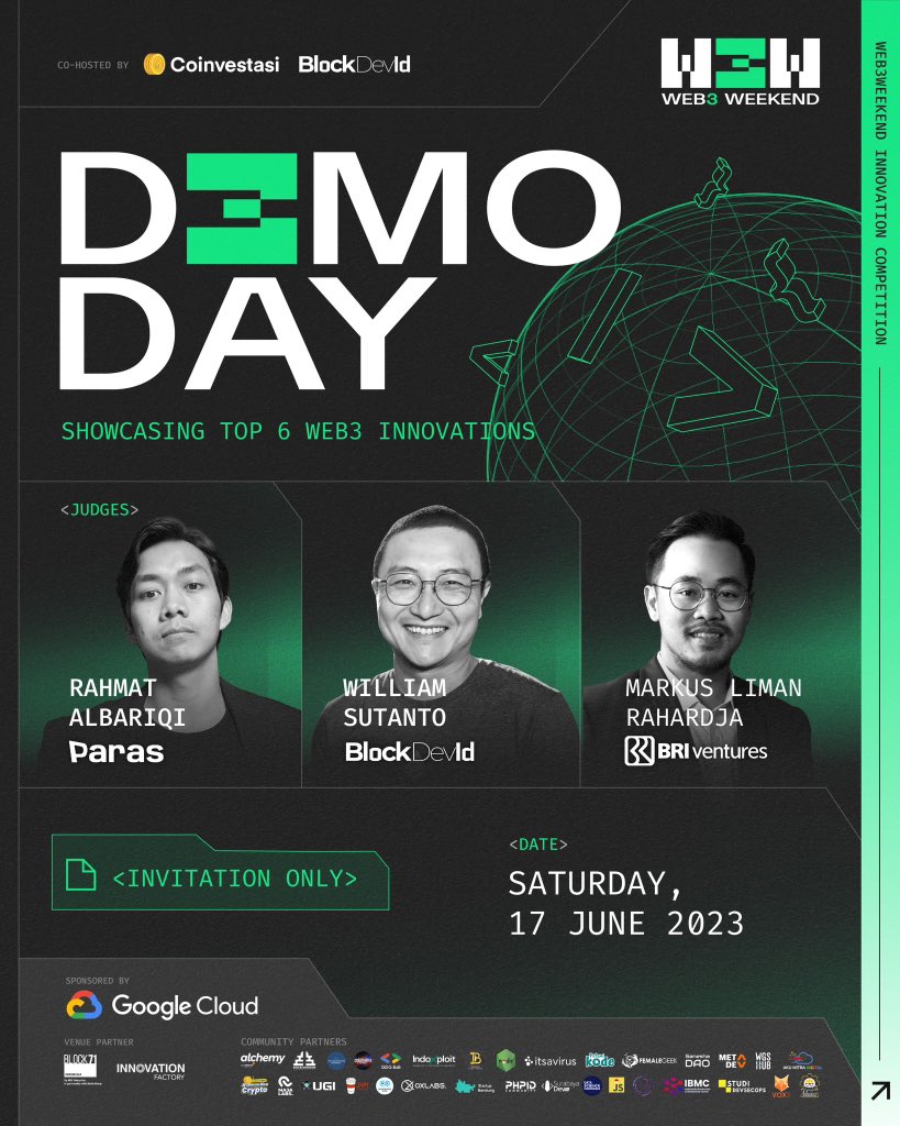 Web3Weekend's tweet image. Our 30 participants have completed their coaching period and we're now geared up for The Demo Day! 🚀
The Demo Day will be held offline at Block 71. This exclusive event will showcase the Top 6 Web3 ideas. 
Stay tuned for the announcement of the Top 6 selected projects! 🏅