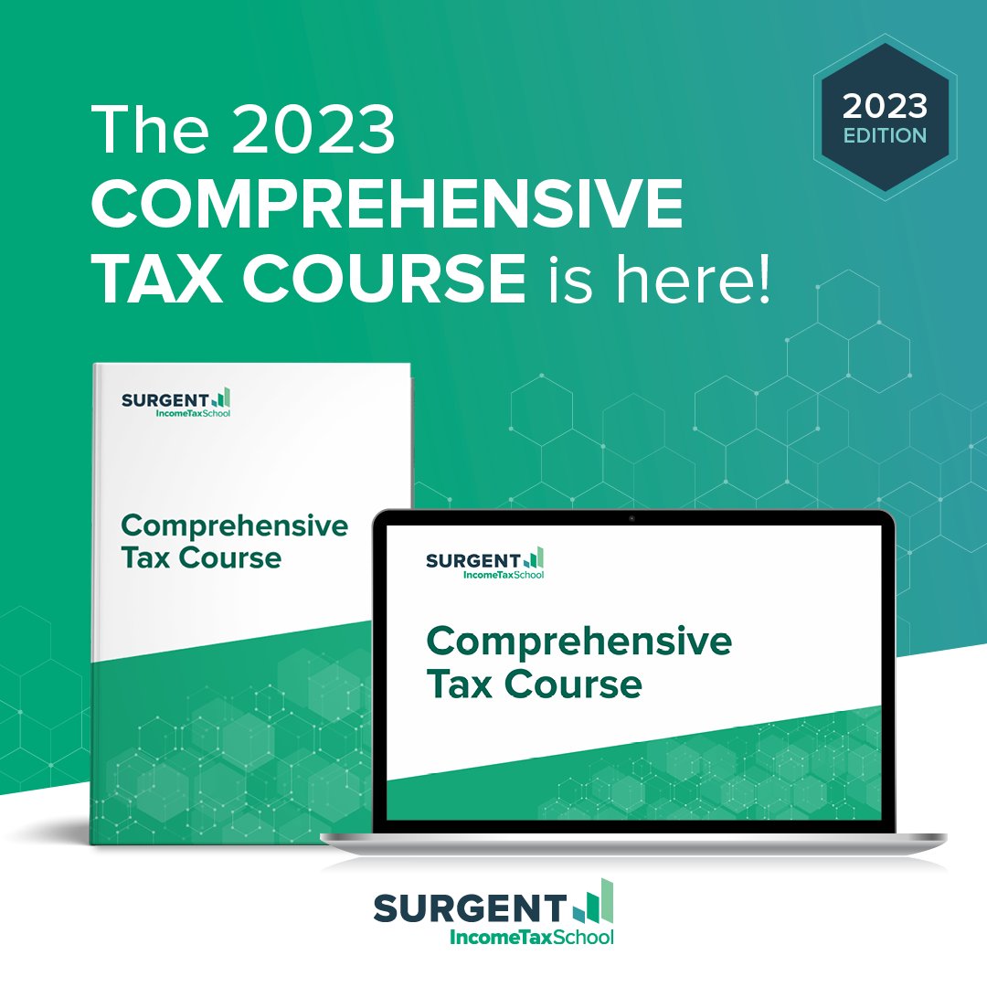 TaxSchool's tweet photo. The 2023 Comprehensive Tax Course is here and it's better than ever! We've added more video content to help you learn directly from Surgent's expert team of tax professionals. Learn what makes this the nation's best beginner tax course: https://t.co/SvsXLRF1Be https://t.co/JoaSaznn1X
