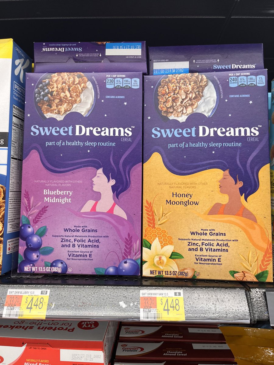 Spotted in a grocery store in SE Mass: nighttime cereal for ladies that helps you sleep! I’m going to need my #foodstudies #dietculture and #genderstudies friends to drop everything and unpack this with/for me: