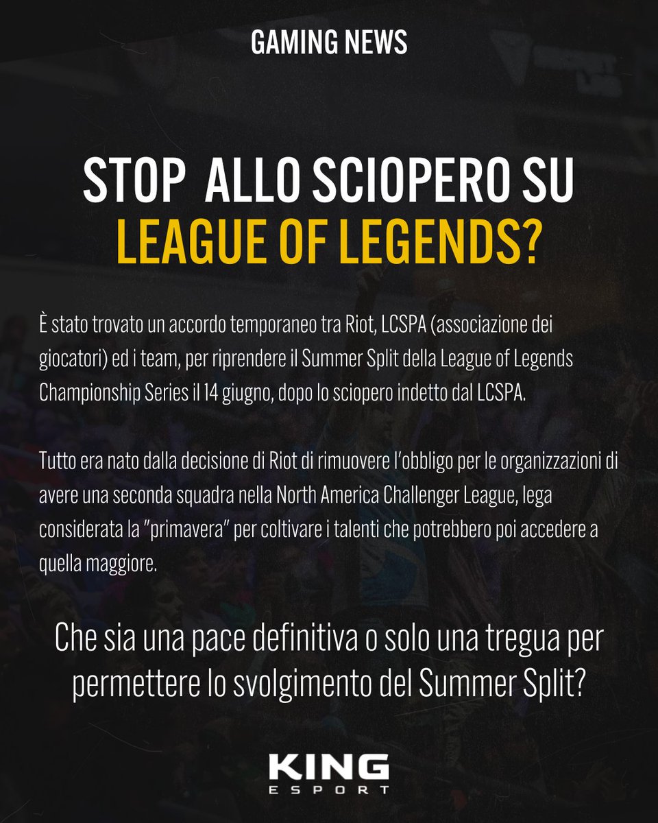king___esport's tweet photo. 🎮 Ecco le 3 notizie imperdibili a tema gaming del mese di giugno:

🤝 Pace fatta tra Riot e la LCSPA? Activision reintrodurrà la skin di Nickmers? Ma soprattutto avete provato Diablo IV?

#Kingesport #lcspa #activision #diabloIV https://t.co/LDh06JI5Za