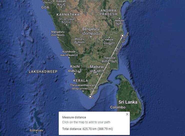 Astro_Neel on Twitter "The distance between Chennai and Kanyakumari is 625 km (as the crow