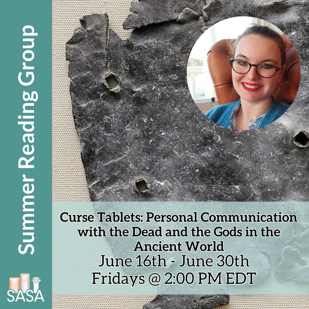 📚RSVP NOW - #FREE #ReadingGroup: “Curse Tablets: Personal Communication with the Dead and the Gods in the Ancient World” Led by  <a href="/katadesmoichar/">Charlotte 👻🏺</a>!

🗓 Fri @ 2 pm EDT, June 16 - June 30

➡️#RSVP REQUIRED; limited spots available! saveancientstudies.org/event-details/…

#SASA #Ancient #Free