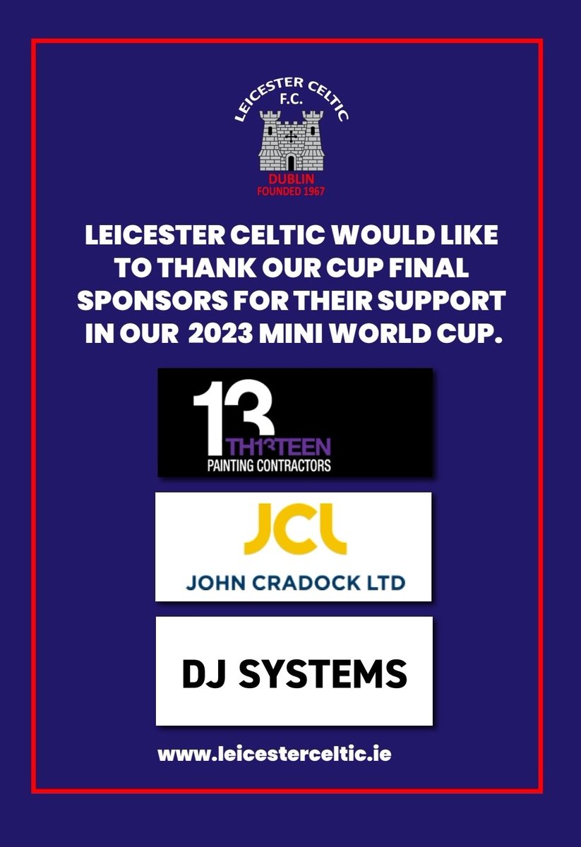 LeicesterFC67's tweet photo. #MiniWorldCup2023 Cup Finals Sunday 18th . Tournament begins Tuesday 13th ..
We'd like to thank our Cup Finals Sponsors
#13paintingcontractors
#JCLJohnCradockLtd
#DJSystems
It is appreciated! https://t.co/HLcpaeI1O0