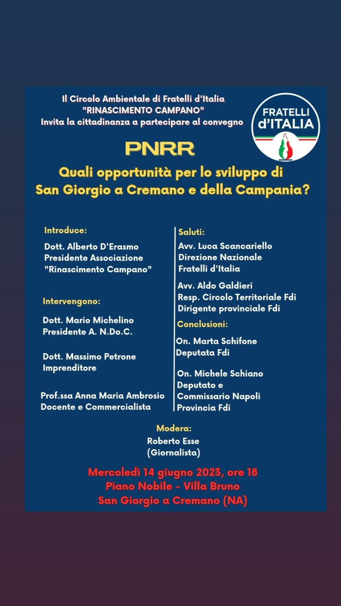 #mercoledì14giugno2023
#rinascimentocampano 
#FratellidItalia 👇