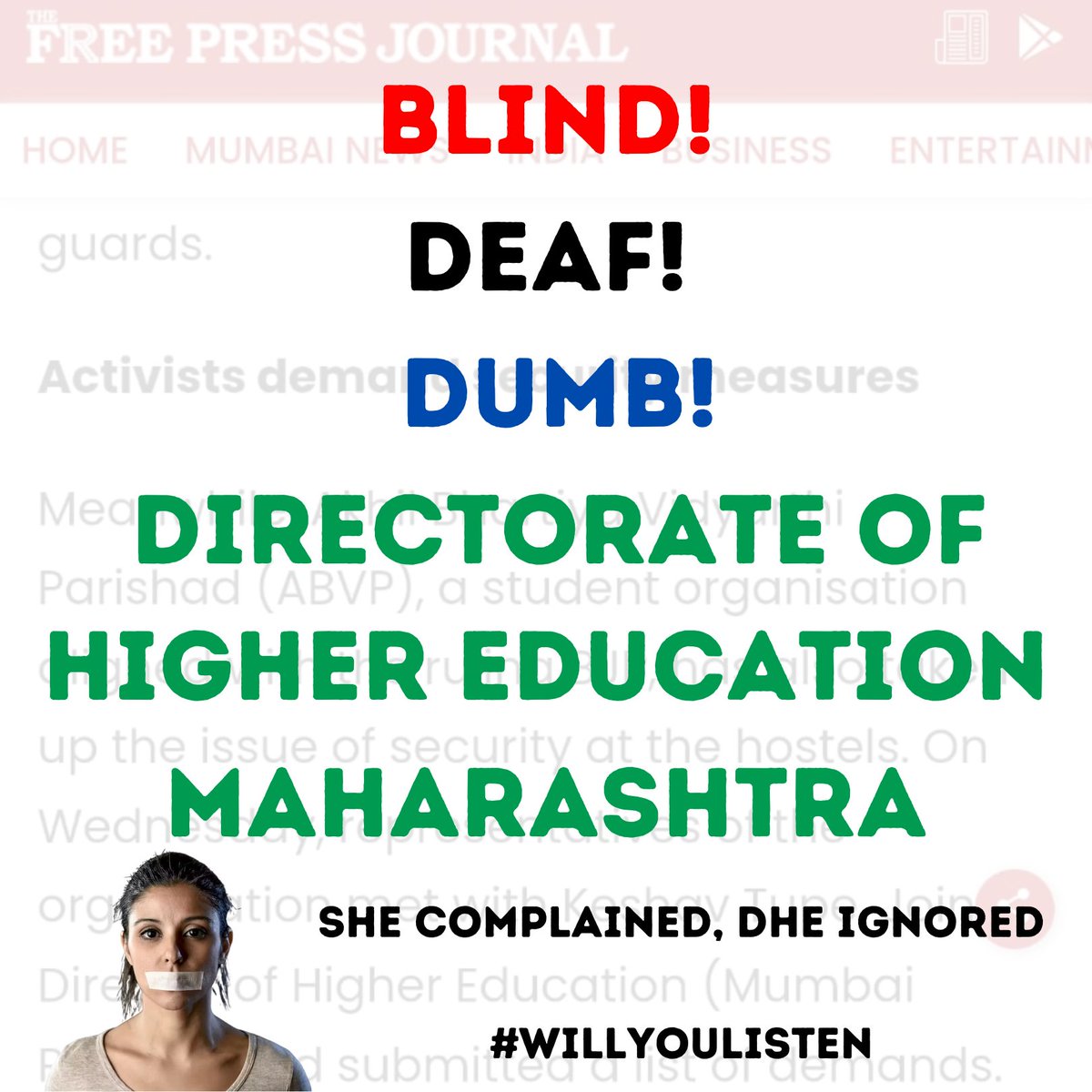 SiddharamSangp1's tweet photo. विद्यार्थिनींच्या सुरक्षिततेसाठी स्वतःहून कधी तरी उपाययोजना आणि कारवाई करा. प्रशासनातील अधिकारी गेंड्याच्या कातडीचे झालेत का ?प्रत्येक वेळी एखाद्या निर्भयाचा बळी जाण्याची वाट का बघता ? @mieknathshinde @ChDadaPatil @Dev_Fadnavis

#WillYouListen https://t.co/cfRx2DfP31