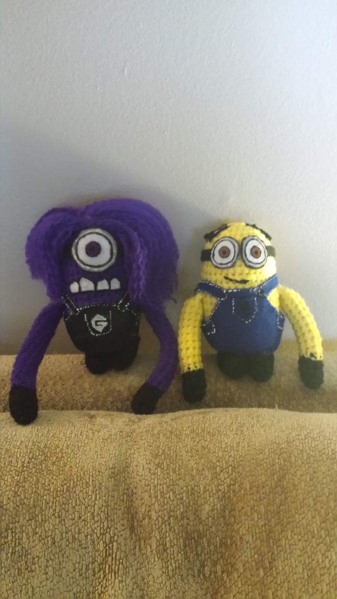GM all you awesome people. Today i am feeling minions lol. Love these giys and they were super fun. What do you all think? #minions #MinionsHappyHour #despicableme #riseofgru #yellow #Purple #banana #Illumination #universalpictures #crochet #geekygirl