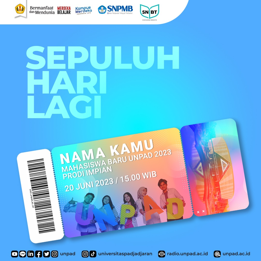 unpad's tweet image. Tinggal 10 Hari Lagi 

Pengumuman Hasil SNBT 2023
Selasa, 20 Juni 2023

#UTBK2023
#SNBT
#PilihUnpad
#Unpad
#UniversitasPadjadjaran