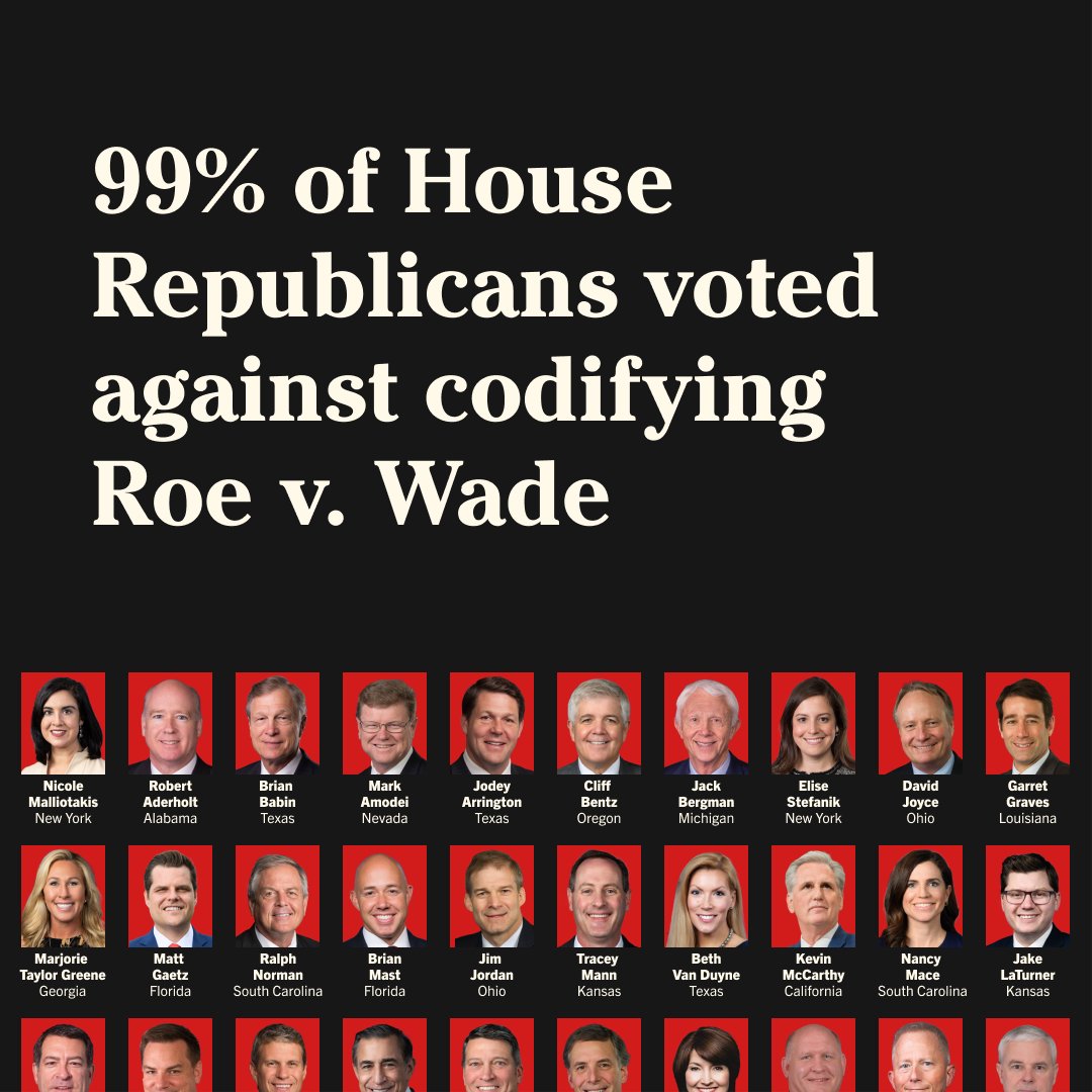 NEVER FORGET: 99% of House Republicans voted against codifying Roe v. Wade.