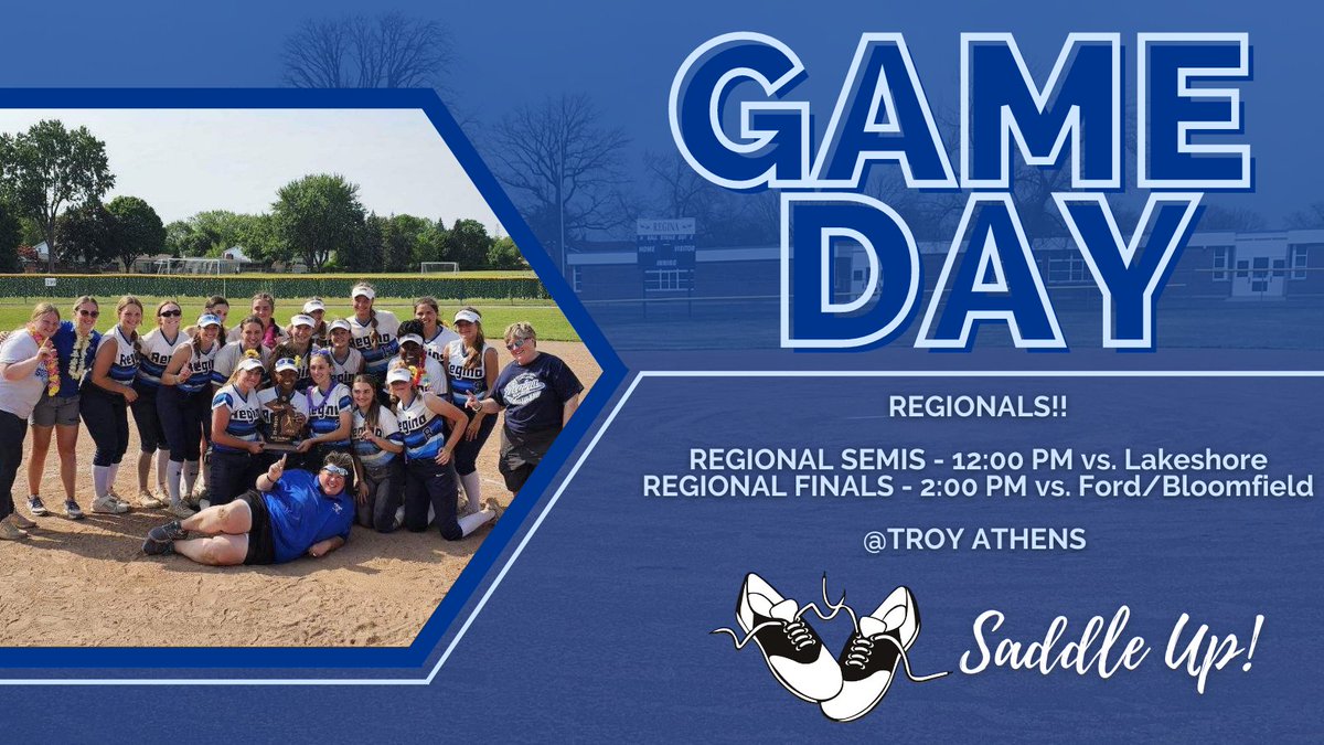 SOFTBALL GAME DAY - REGIONALS!!
Good luck to our Saddlelites in Regionals today! 
⏰12:00PM - Regional Semis vs. Lakeshore. 2:00PM Championship, if advance, vs. the winner of Ford &amp; Bloomfield.
📍Troy Athens HS
📲: Tickets on GoFan
#saddleup #positivethoughts