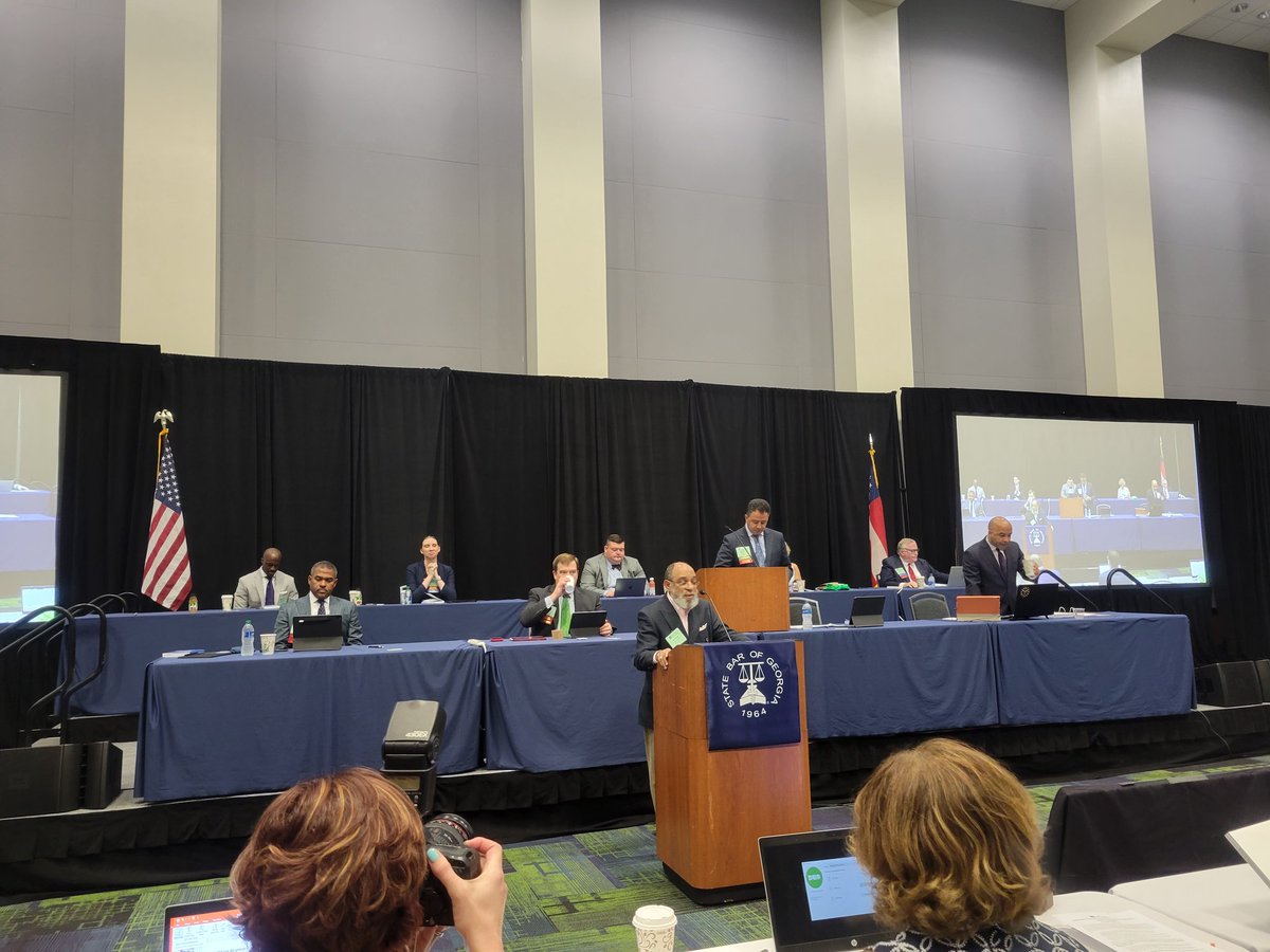 DawnJonesLaw's tweet photo. Last day of @StateBarofGA annual mtg, opened by an invocation by BOG member and #GALawyer Lester Johnson, &amp; opening remarks by incoming pres #TonyDelcampo, the 1st #manofcolor &amp; 1st #Hispanic president of our bar. #SBGAM23 #GAbar #Barwork https://t.co/mIGnBl8Aub