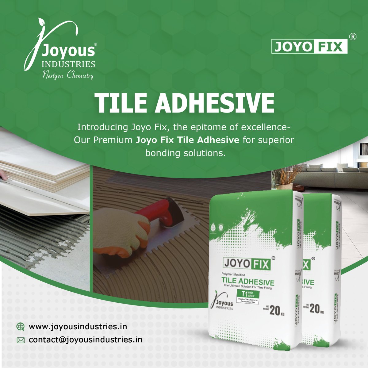 Unleash the Power of Perfection: Introducing Joyo Fix, the Ultimate Tile Adhesive for Superior Bonding Solutions.

@joyousindustries #Joyousindustries #Joyous #joyoshield #joyofix #tileadhesive #construction #stoneadhesive #adhesive #wallprimer #concretemixture #stoneprimer