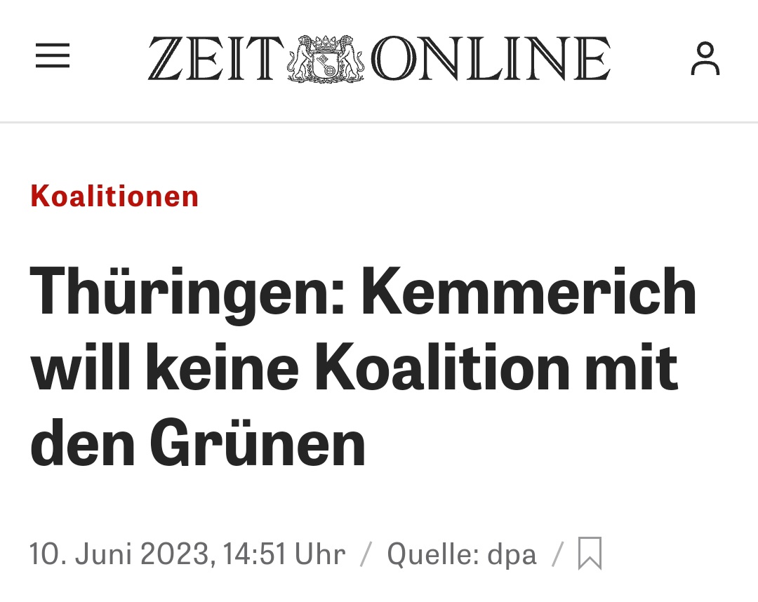 Thüringens FDP-Chef #Kemmerich will KEINE Koalition mit den #Gruenen.
'Ich sehe mit den Grünen tatsächlich NICHT DIE MÖGLICHKEIT, LÖSUNGSORIENTIERT ZUSAMMENZUARBEITEN' sagte Kemmerich. 👍👏
Diese Erkenntnis sollte auch die Bundes-FDP langsam erreichen.

zeit.de/news/2023-06/1…