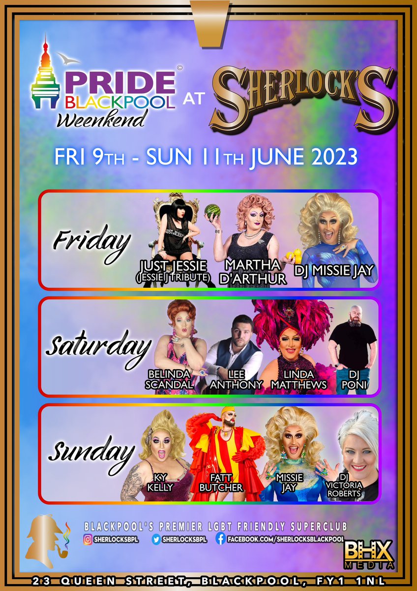 And here’s your fabulous line-up! For <a href="/PrideBlackpool/">Pride Blackpool</a>