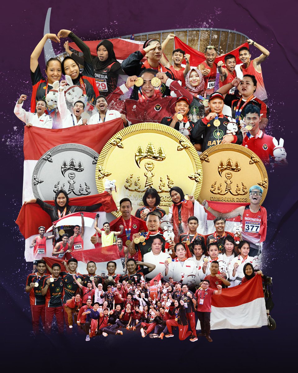 jokowi's tweet photo. 159 medali emas, 148 perak dan 94 perunggu. 

Inilah perolehan medali kontingen Indonesia di ASEAN Para Games 2023 di Kamboja yang berakhir Jumat 9 Juni dan menempatkan Indonesia sebagai Juara Umum.

Indonesia telah juara umum 3 kali beruntun dalam 3 ASEAN Para Games terakhir. https://t.co/z5dLghN55v