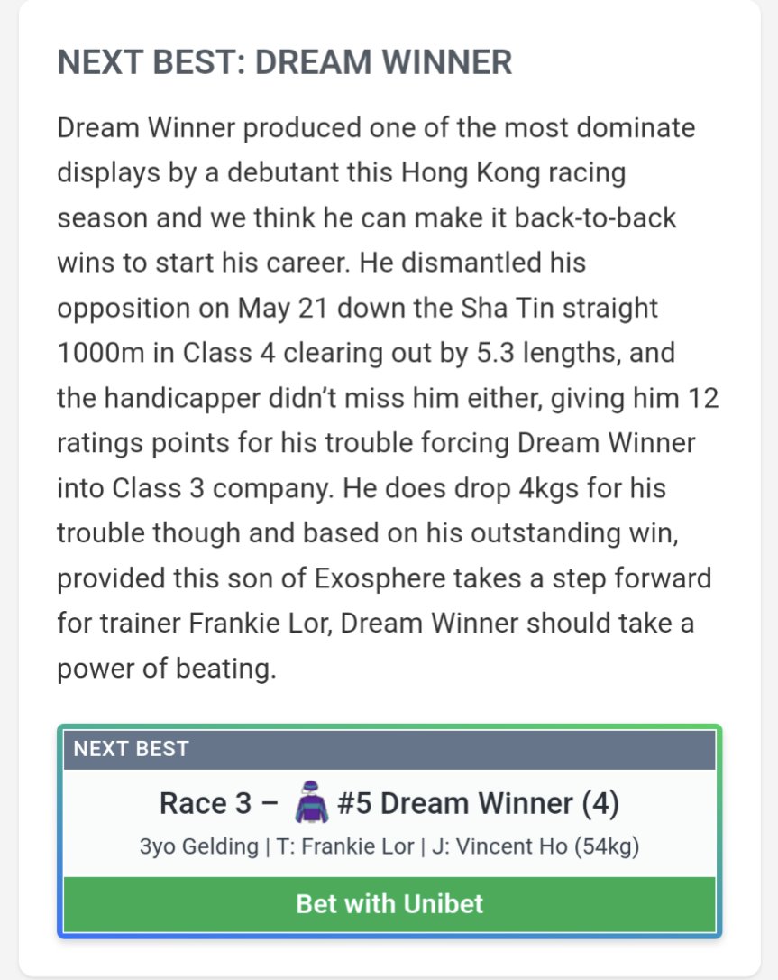 thesidelineheat's tweet photo. I mean, no prize for tipping him obviously but he's a #HKracing galloper going places #DreamWinner🥇✅ bolts in again. 🍻 https://t.co/auSVzOJcYc
