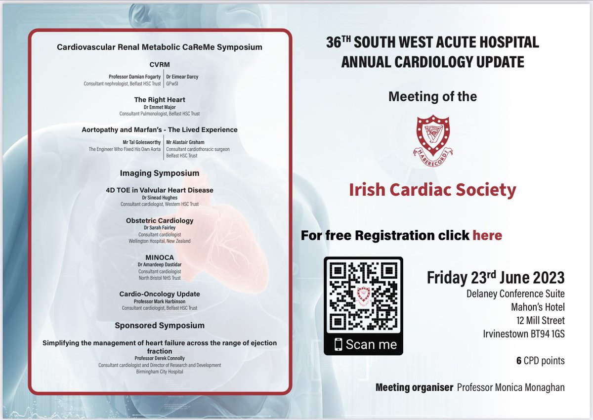 @irishcardiacsoc #SWAH @WesternHSCTrust are honoured to welcome from New Zealand @SarahFairley7 Dr Sarah Fairley an Interventional and Obstetric Cardiologist at Wellington Hospital with specialist interest in SCAD, high-risk cardiac pregnancies, rheumatic heart disease and