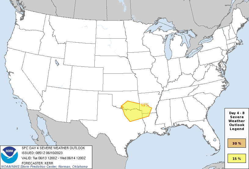 D4
#SlightRisk in #ArkLaTex esp #Dallas, #FortWorth, #Plano, #Garland, #ArlingtonTX, #GrandPrairie, #Denton, #Frisco, #McKinney, #Mesquite, #TylerTX, #Shreveport
15% #SevereWx risk
#USwx #Wxtwitter #Tornado #Hail #TXwx #DFW #DFWwx #OKwx #ARwx #LAwx #TornadoAlley #DixieAlley #SPC