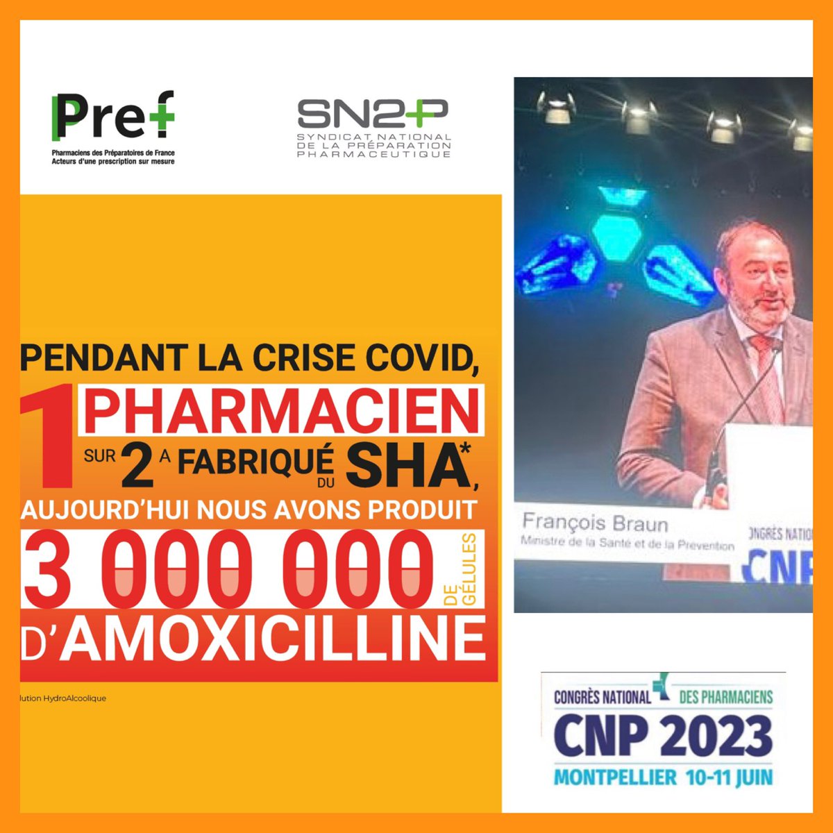 [CNP : Stand A8 #SN2P &amp; #PreF] Intervention de notre ministre François Braun que nous remercions pour cette phrase de reconnaissance « Les préparations que vous avez réalisé cet hiver ont été essentielles » #CNP #montpellier #preparationmagistrale #rupture   #medicamentsurmesure
