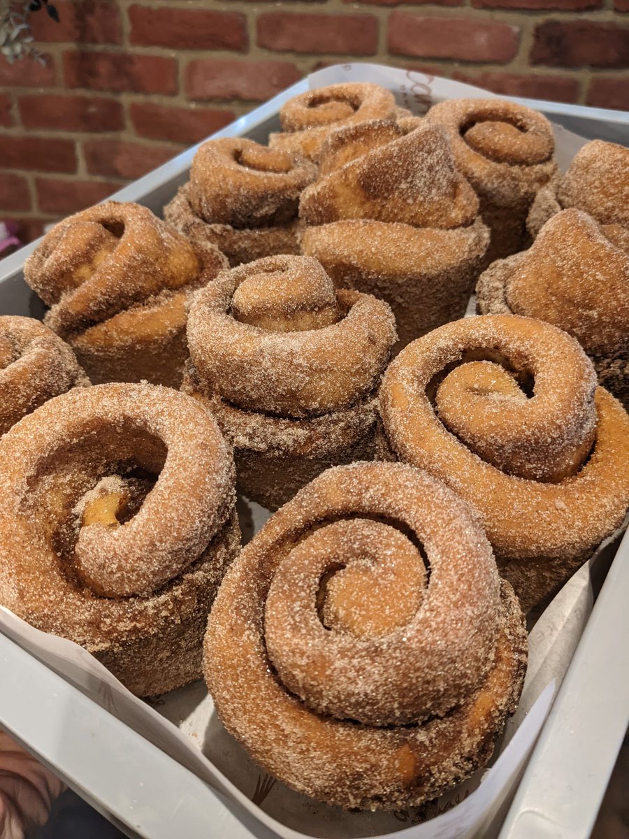 sparrowcardiff's tweet photo. Today is doughnut day at Sparrow.

Blueberry &amp; lemon cheesecake doughnuts lining up alongside the staple raspberry jam doughnuts. 
(You can get 4 for a tenner!)
Cinnamon buns as big as yer head also in today, plus the usual classic treats! Yum!!

Here til 5. https://t.co/IZuQ4cpF3f