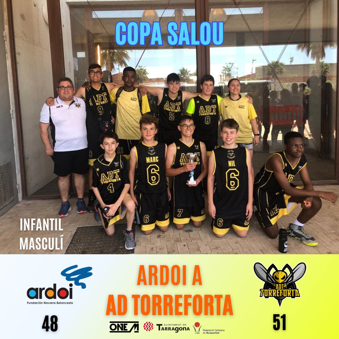 - COPA SALOU FINALS-
🙌 3. Diumenge 04/06, infantil masculí
🔴 ARDOI A (48 punts) contra AD TORREFORTA🟡 (51 punts).

🙌 Quedant tercers a la COPA SALOU!💪👏
