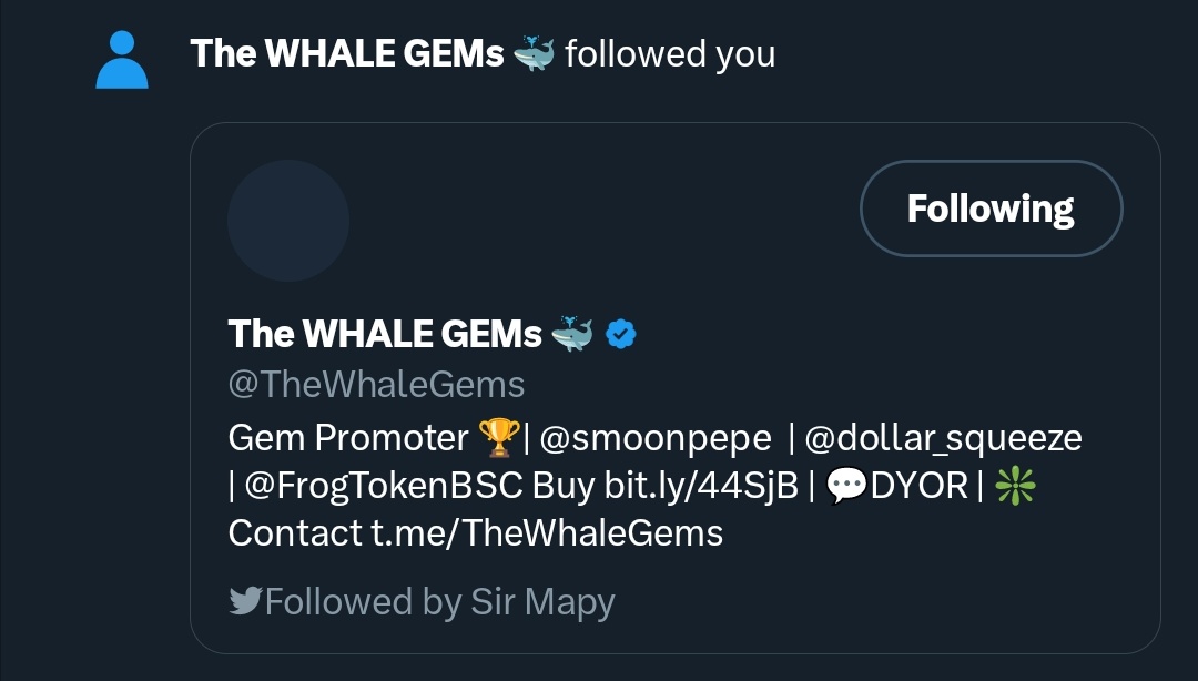 Thank you @TheWhaleGems for the follow