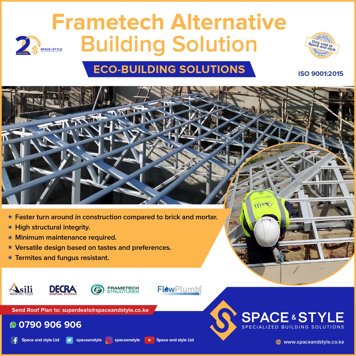Opt for light gauge steel trusses for your roof. #savetrees, save on installation time & labour costs of your roofing project. Send your roof plan to superdeals@spaceandstyle.co.ke or call 0790906906 to get started today!
#Constructionproject #Roof #ecohomes #affordablehomes