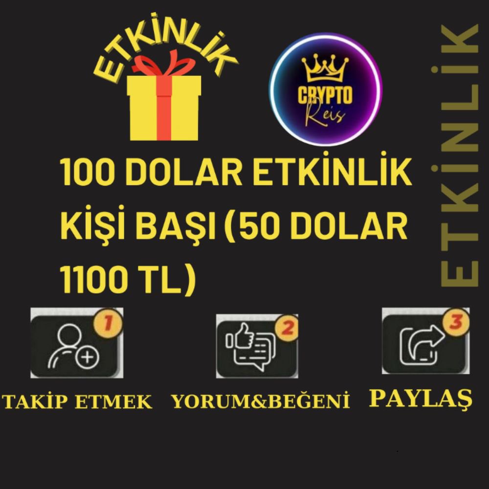 🎁48 saat içerisinde 2Şanslı Kişiye🎁
🔥kişi başi 50$ (1100TL) 
🔥Totalde 100$ (2200TL )🔥

- Bu tweeti beğen + retweetle.
- <a href="/Kriptocum4/">👑 Reis ₿</a> Takip Et

#bitcoin    #btc    #Eth #Giveaway #binance