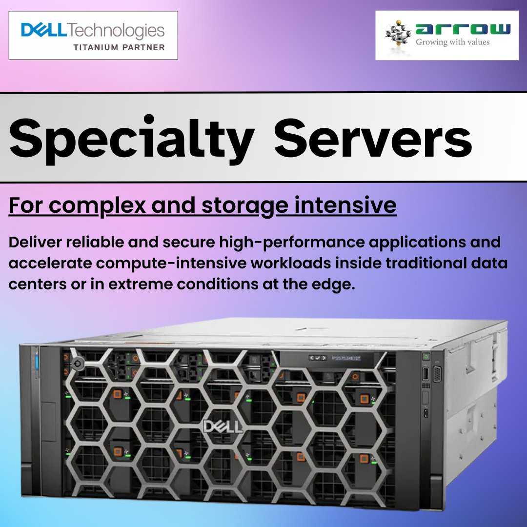 ArrowPcNetwork's tweet image. Elevate Your Computing Experience with Specialty Servers. Designed for Complex Workloads and Storage-Intensive Applications. #specialtyservers #enhancedperformance #arrowpcnetwork #dell #technology