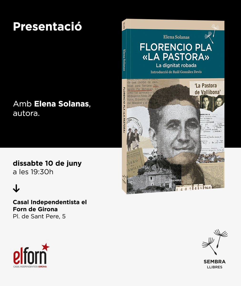 El_Forn's tweet photo. 📚 Avui presentem un llibre molt especial

🌹 Recuperem la dignitat i la memòria

👉 @Elenasolanasr @SembraLlibres https://t.co/L85dLLdqn3