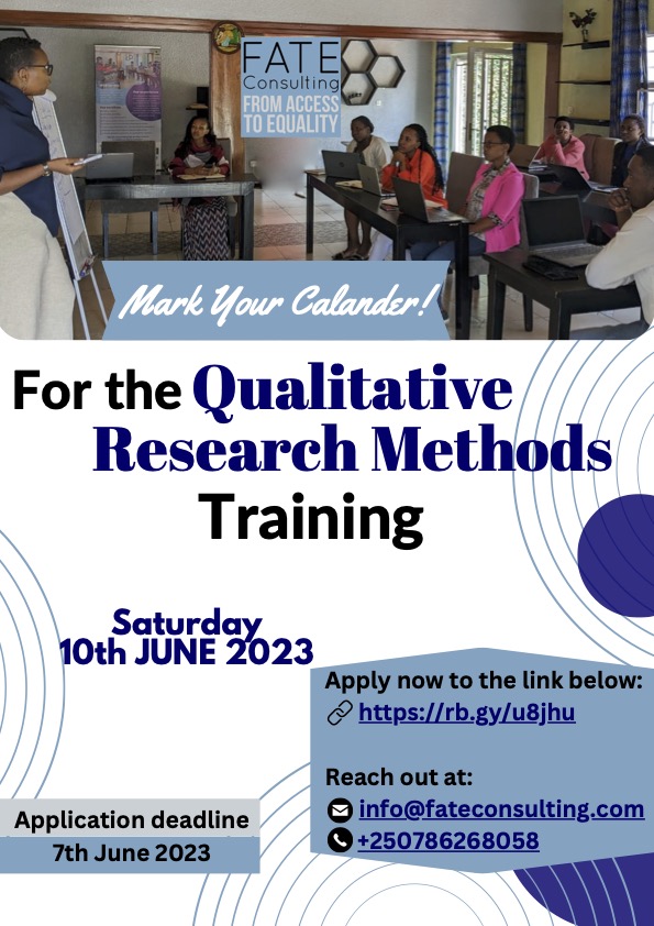 FateConsulting's tweet photo. Now happening: our series of training on Qualitative Research is now rolled out. Today's focus is on "Methods". Be on the lookout for the next opportunity. @LavaHakizimana @Rob_Isimbi @UwimanaAdeline https://t.co/w3OQz86KGK