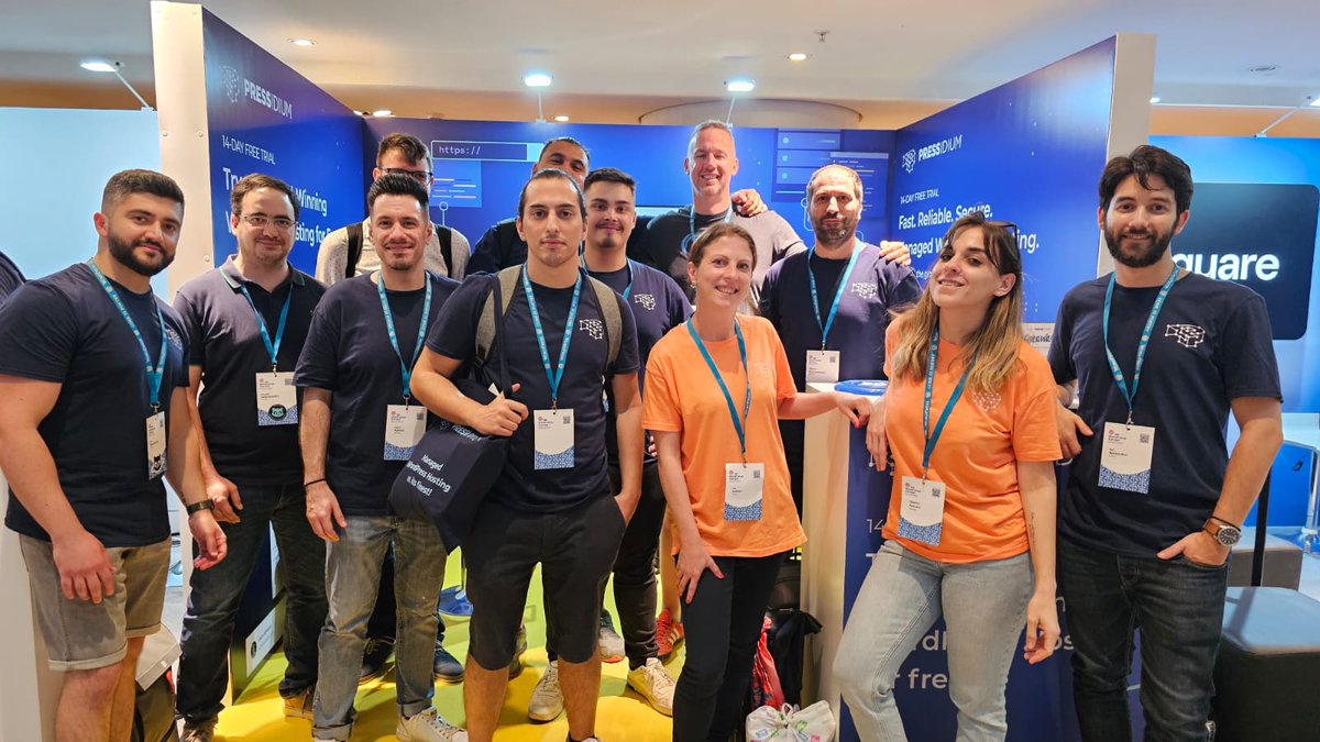 Stop by our booth to say hi and get your Pressidium swag bag 🤩 
The energy at #WCEU is contagious! Check out our team having a blast at the event. Stay tuned for more updates! #Pressidium #WordPress #wceu2023
