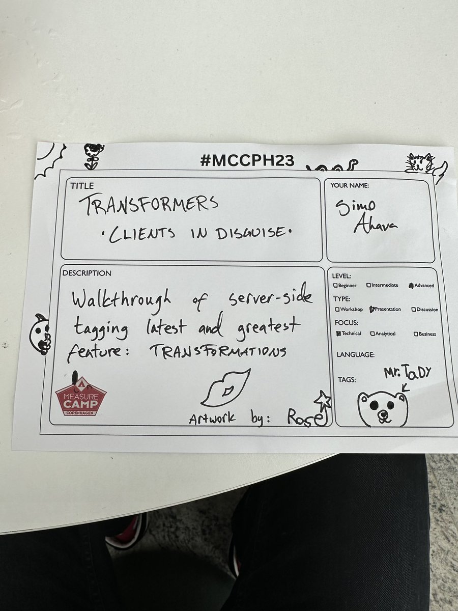 So happy to be back at #MeasureCamp Copenhagen!

About to deliver an overview of Transformations in server-side #GoogleTagManager to an audience who are crazy enough to choose nerd talk over the amazing weather outside. Dedication!