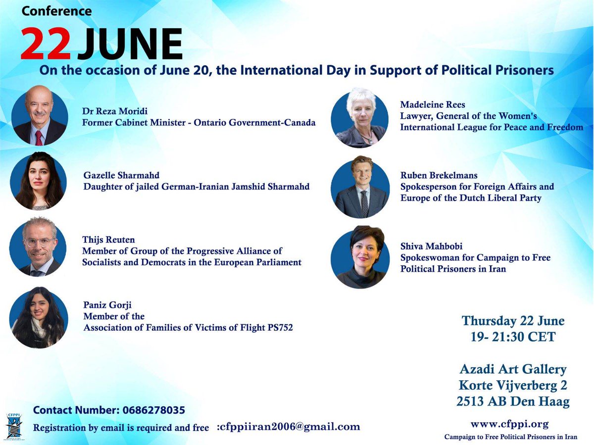 IranCfppi's tweet photo. Conference
On the occasion of th Day in Support of Political Prisoners in Iran.Lets remember MahsaAmini&amp; hundreds of protesters who were murdered by IR during th revolution of #WomanLifeFreedom.Let's remember thousands of women,men&amp;children,who were abducted&amp; tortured
#20JuneIran https://t.co/rMsuMIRDkC