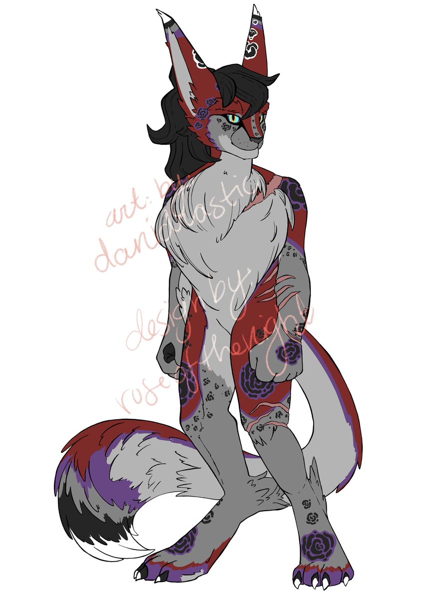 About My Fursona ❄️🔥

Name: Frostfire
Gender: Zhen (nonbinary female)
Species: Kannik (Snow leopard/husky)/(were)wolf/dragoyle
Fav Color: Burgundy and purple
Main fursona: Yup
First fursona: Nope
Fun fact: Frostfire is a shapeshifter
Best quality: Zhe exists lol