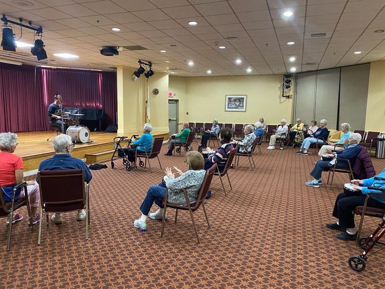 When drumming with seniors, it's important to keep the tempo steady and the volume at a comfortable level.  Remember, the goal is to create a fun and engaging musical experience for everyone involved! #drummingwithseniors #seniorcare #musictherapy