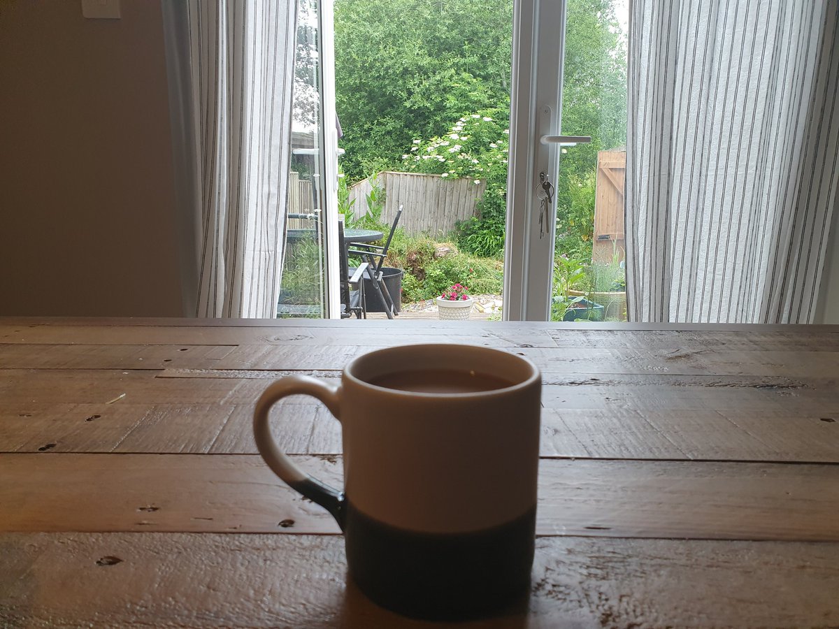 This is what pacing looks like... The rain agreed with me that it was time to put the kettle on. #Pacing #SelfManagement #ChronicPain (and if anyone needs a reality hit, behind me is a washing airer and to my right is the breakfast dishes that still need to go in the dishwasher)